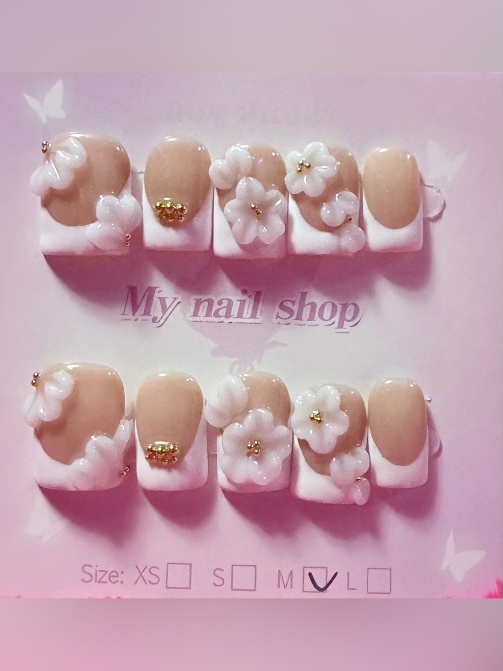 Nude Pink Floral Press-On Nails